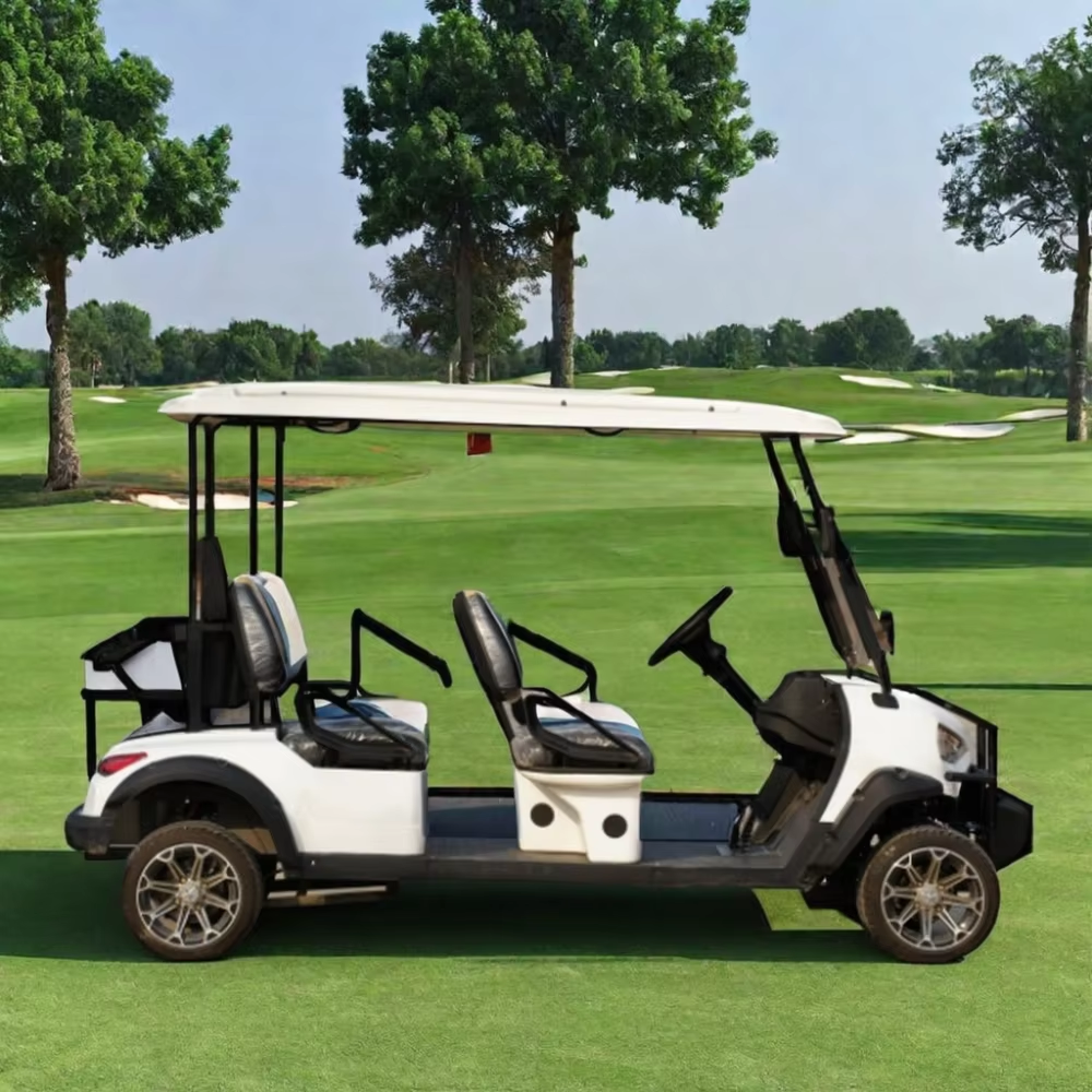 TongCai 72V Lithium Battery Mini Electric Golf Cart 4 Wheel 6 Seater White Aluminum Frame for Adults